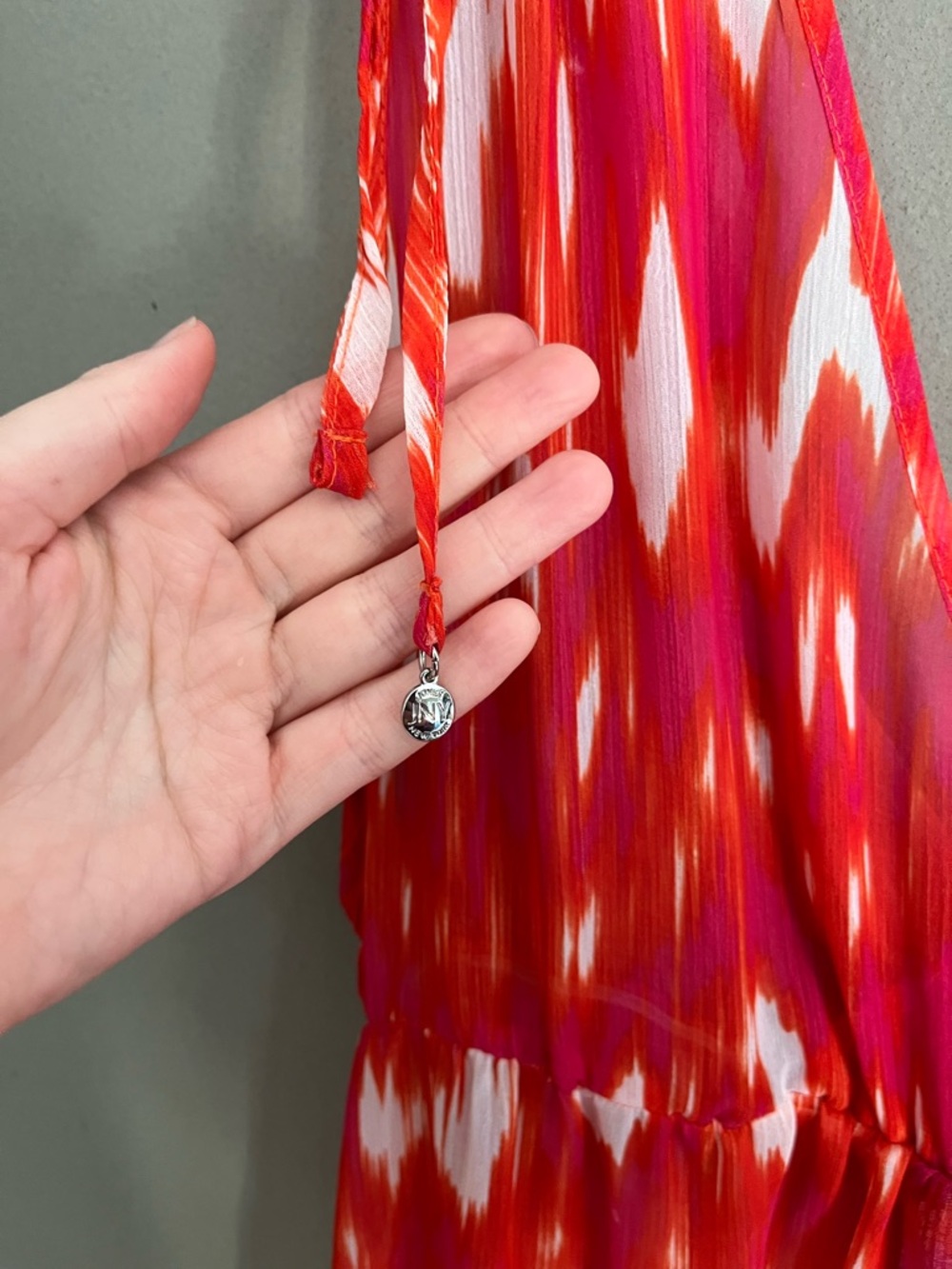 Jones New York Sheer Maxi Dress or Swim Cover Up Red Print Maximalism Large - Picture 8 of 11